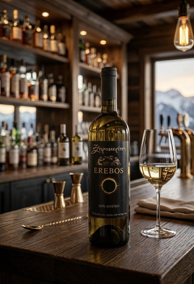 EREBOS 100% Ασύρτικο του Οινοποιείου Ξηρομερίτη σε παλιό μπαρ