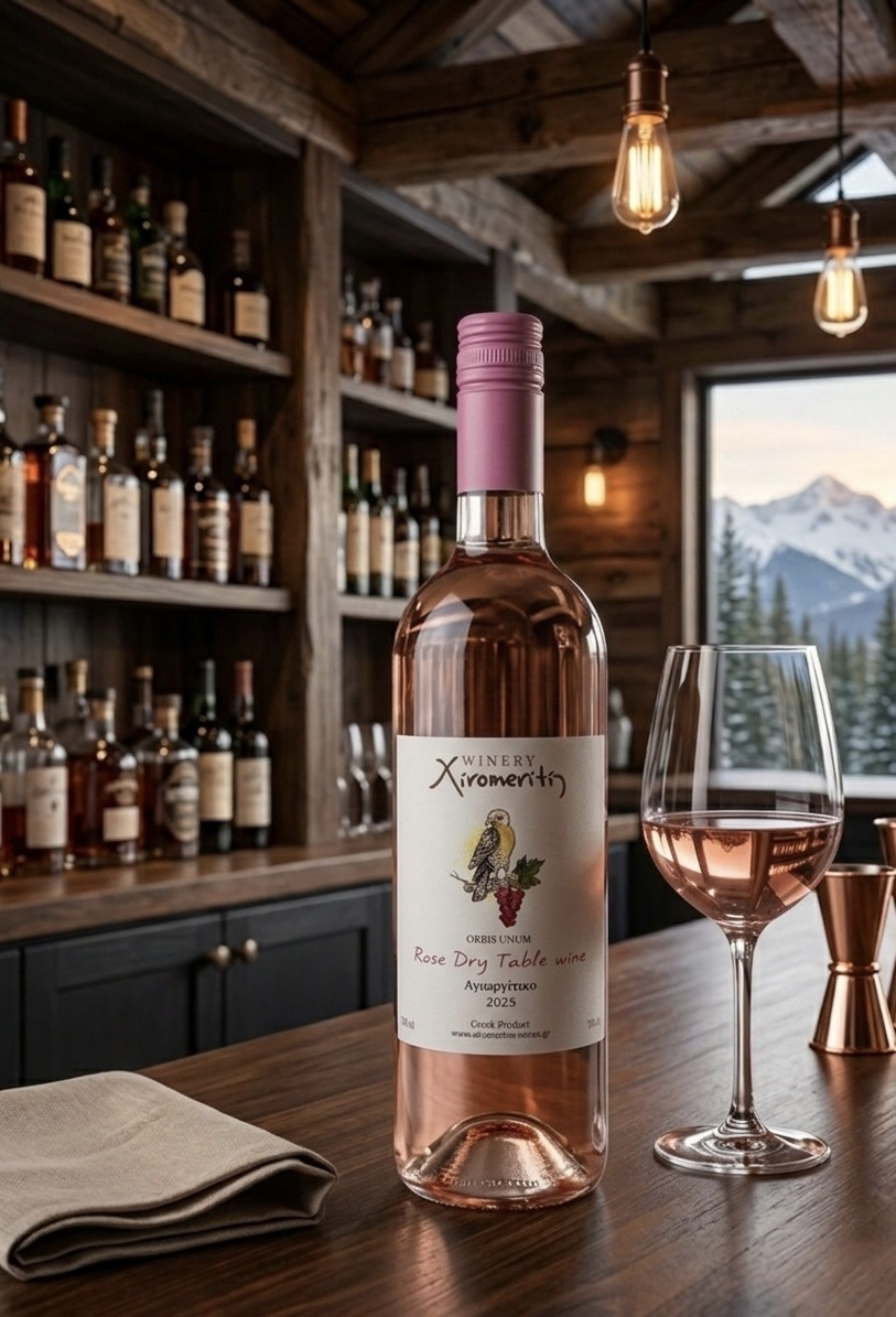 Ροζέ Αγιωργίτικο του Οινοποιείου Ξηρομερίτη σε ρετρό κατάστημα ποτών